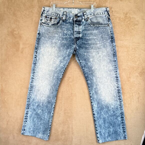 True Religion Geno‎ Jeans Mens 40 Blue Acid Wash Straight Streetwear Y2K Grunge - Picture 1 of 13